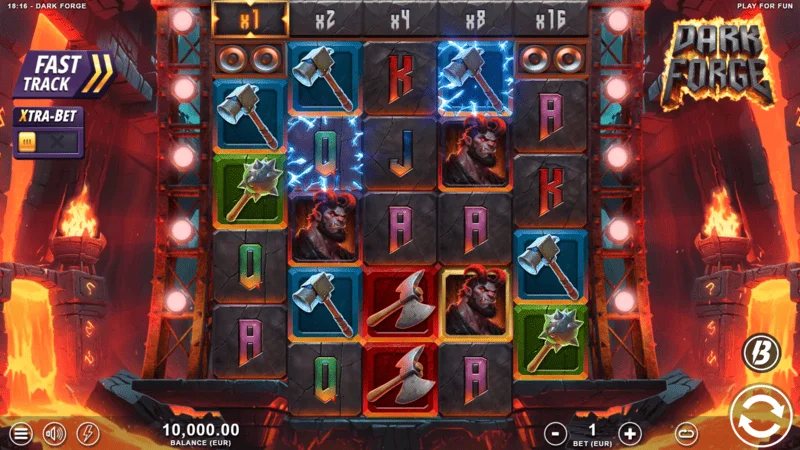 Dark Forge — galvenais spēles ekrāns ar 4-5-5-5-4 režģi